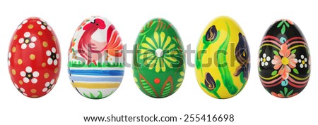 Hand painted Easter eggs isolated on white. Floral, colorful spring patterns and designs. Traditional, artistic, handmade and unique. More sets available in my portfolio.