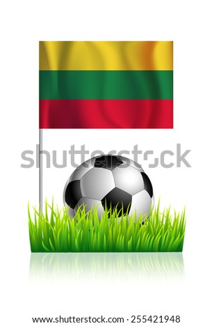 Soccer Ball on green grass field with flag of Lithuania