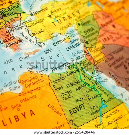  close-up macro image of map Egypt .Selective focus on Cairo