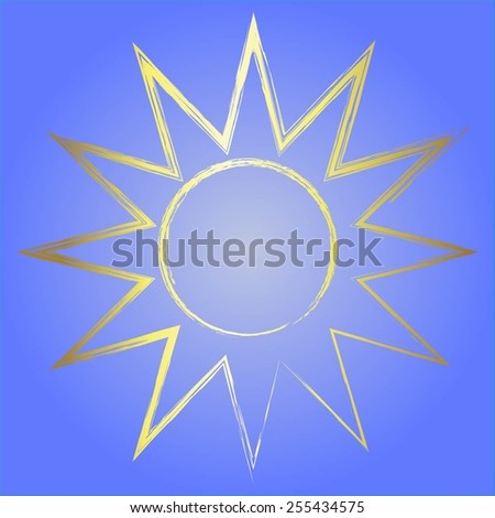 Vector illustration of Gold sun on a blue.