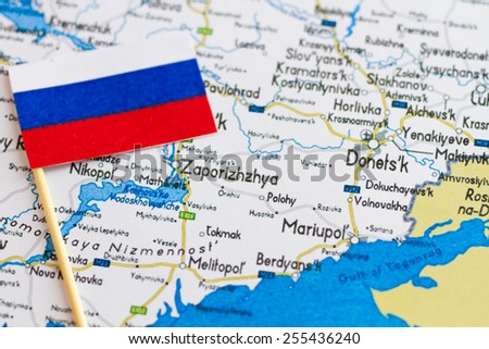 Donetsk boundary and Russia flags