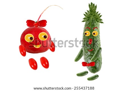 Healthy eating. Little funny people made of vegetables and fruits.