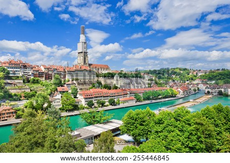 View on the enchanting old town of Bern, capital of Switzerland Royalty-Free Stock Photo #255446845