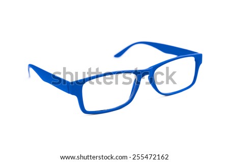 Blue Eye Glasses Isolated on White with shallow depth of field and soft focus