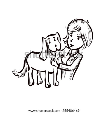 Hand drawn cartoon Veterinarian with dog