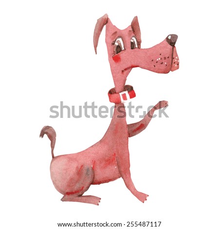 cartoon dog drawing by watercolor, vector illustration
