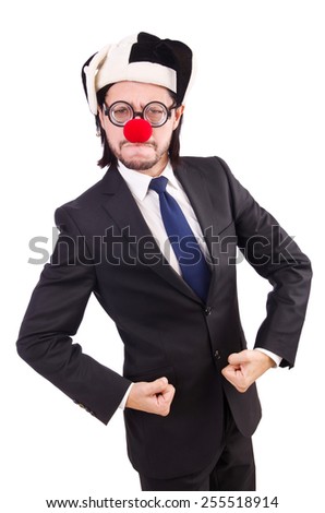 Funny clown businessman isolated on the white background