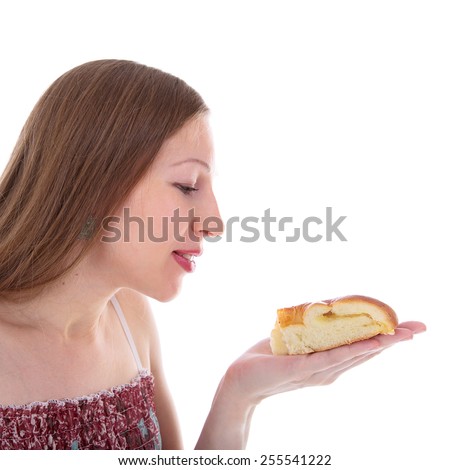 young beautiful woman going to eat a delicious cake