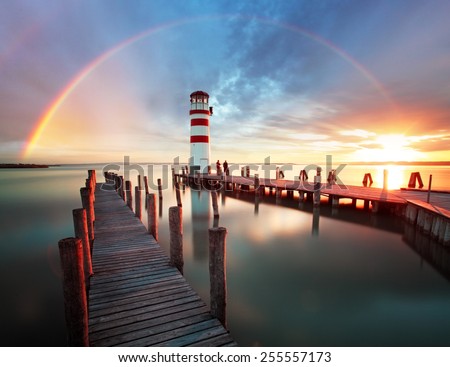 Lighthouse at Lake Neusiedl - Austria Royalty-Free Stock Photo #255557173