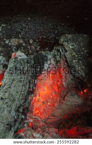 Burning wood and embers