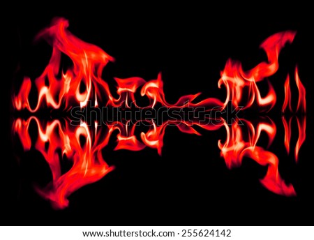 Red flame graphics on a black background.