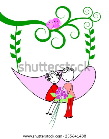Couple in love-Couple relaxing on a swing-vector illustration 