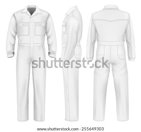 Men's overalls design templates (front, back, side views).  vector illustration. Royalty-Free Stock Photo #255649303