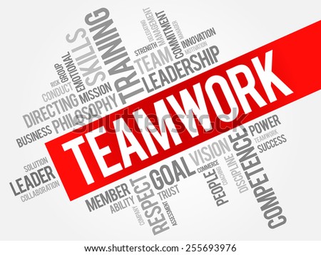 TEAMWORK - collaborative effort of a group to achieve a common goal or to complete a task in the most effective and efficient way, word cloud concept background Royalty-Free Stock Photo #255693976