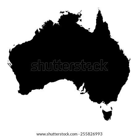 Black Australia map on white background Royalty-Free Stock Photo #255826993