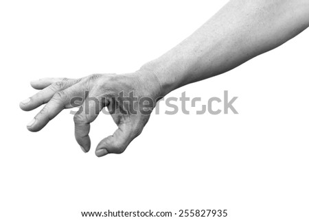 hand index thumb picking isolated on white with path black and white version
