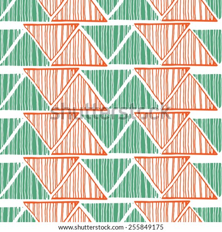 Seamless asymmetric abstract pattern made of hand drawn elements(triangles, lines). Clipping mask is used, vector illustration. 