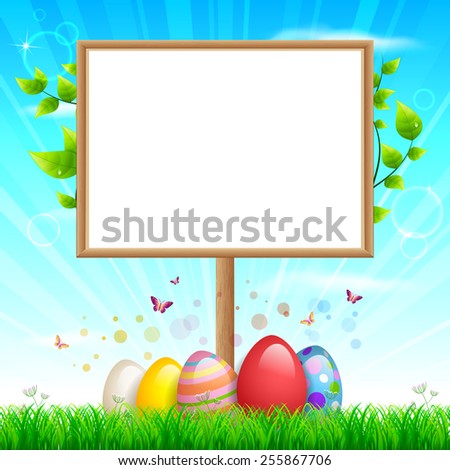 EPS 10 Vector illustration of Easter blank sign. Used transparency and blending mode. Grass is in clipping mask. Objects are layered, easy to edit.