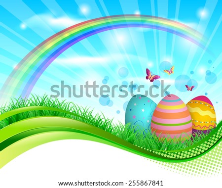 EPS 10 Vector illustration of Easter eggs banner. Used opacity and blending mode. Clipping mask on eggs. Objects are grouped and layered, easy to edit.