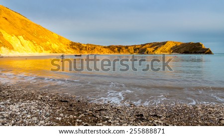 Late evening light on the cliffs at Lulworth Cove Dorset England UK Europe
