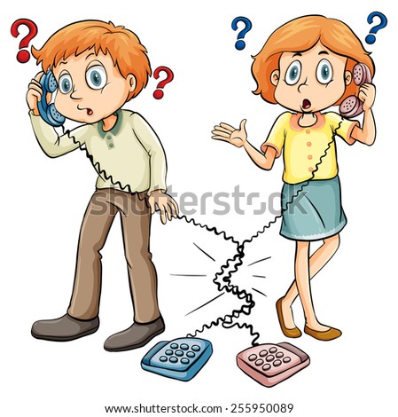 People communicating using a telephone on a white background