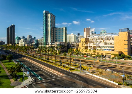 View of Harbor Drive in San Diego, California.