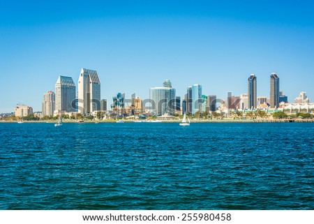 The San Diego skyline seen from Centennial Park, in Coronado, California.