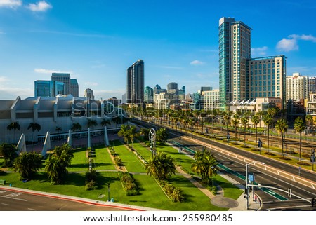 View of Harbor Drive in San Diego, California.