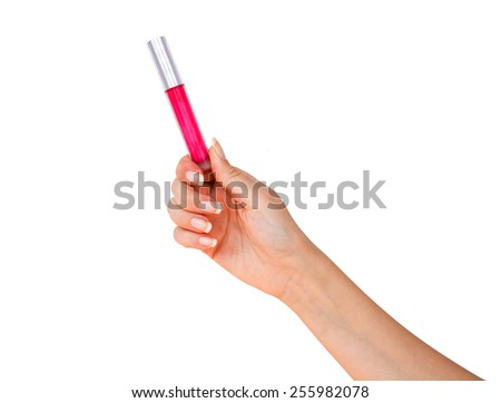 Lip plumper, lipstick, lip balm, lip booster isolated on white background Royalty-Free Stock Photo #255982078