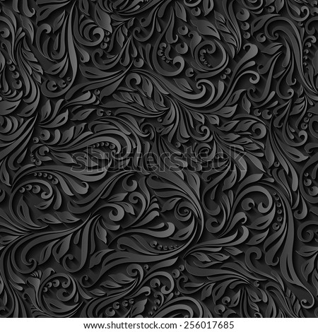Illustration of seamless abstract black floral  vine pattern Royalty-Free Stock Photo #256017685