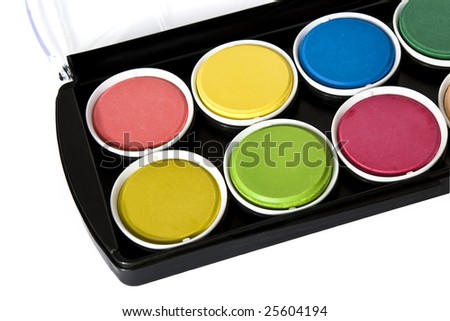Black box of watercolors isolated on a white background