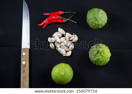 Ingredient thai food and knife isolate cooking