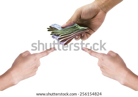 Money in the hand with isolated on white