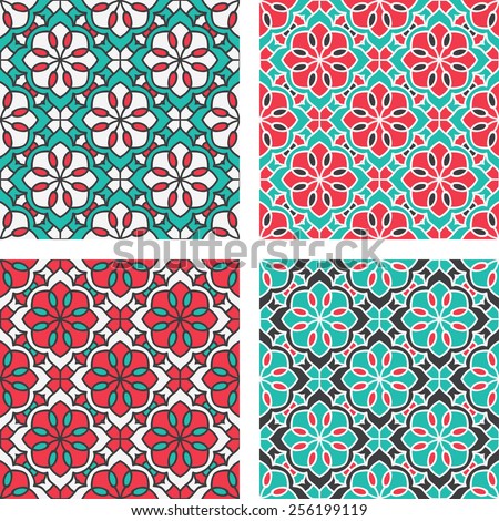 Set Of Seamless Pattern With Circle Ethnic Ornament. Abstract Background For Design