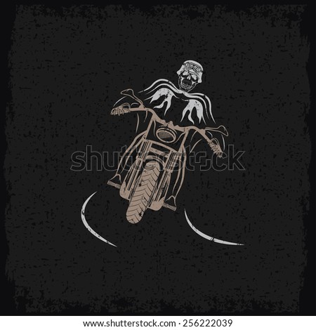 biker theme grunge label with motorbike and skull 
