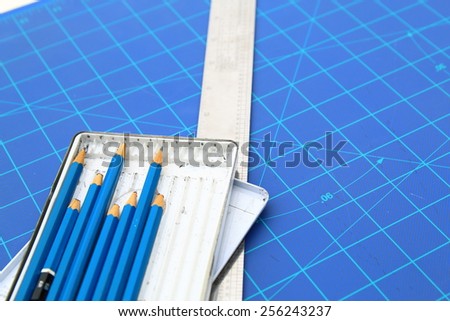 Architectural blueprints and artist tools. design background