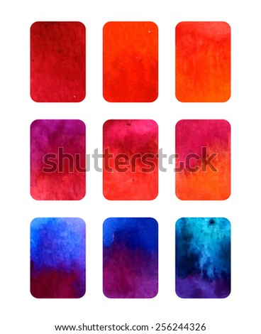 Vector set of colorful rectangular gradient watercolor elements for design isolated on white