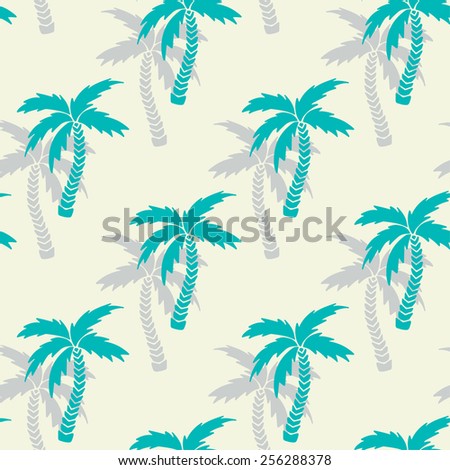 Seamless pattern with silhouettes tropical coconut palm trees. Repeating background texture. Cloth design. Wallpaper, wrapping