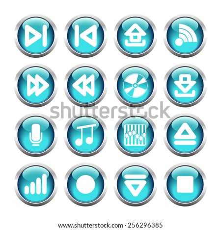 Set of buttons for web, arrows, microphone equalizer, note. Vector.