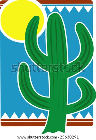 Vector illustrated mexican cactus and sun