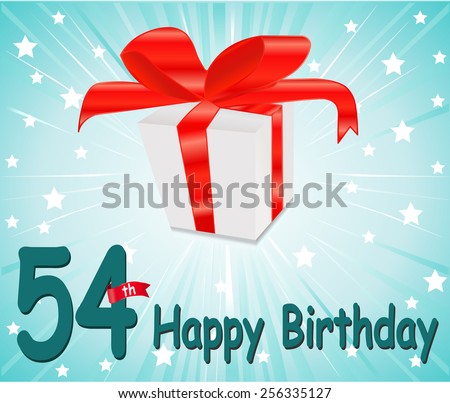 54 year Happy Birthday Card with gift and colorful background in vector EPS10
