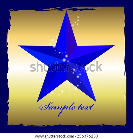 Vector illustration of Blue star on a gold with blue frame. Superstar.