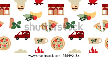 pattern with pizza elements. Pizza icon
