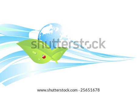 Ecological background with globe and leafs