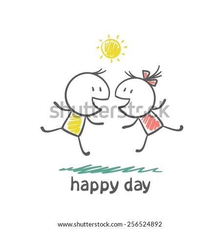 boy and girl happy happy day, illustration