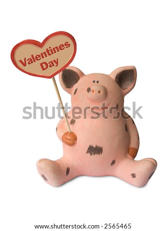 Funny pig with heart "Valentines Day" - isolated on white