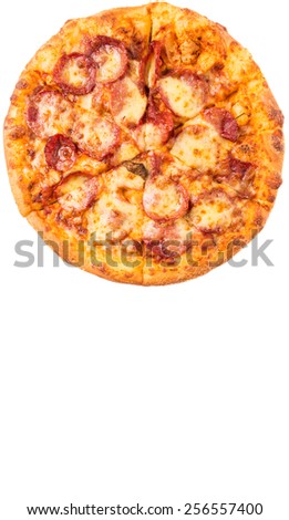 Pepperoni and cheese pizza over white background