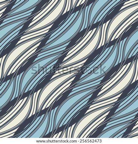 Abstract ornate textured waves in diagonal direction. Seamless pattern. Vector.