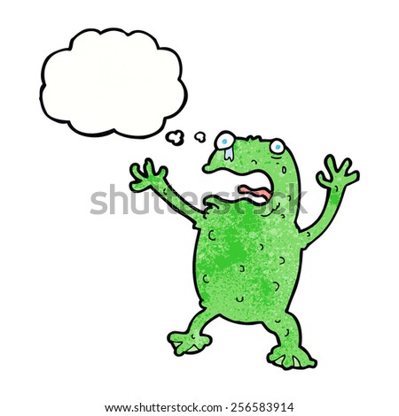 cartoon frightened frog with thought bubble