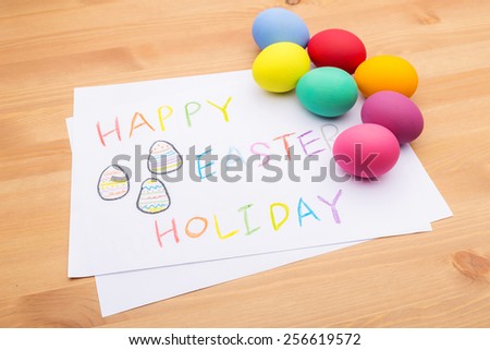 Colourful easter egg and children drawing